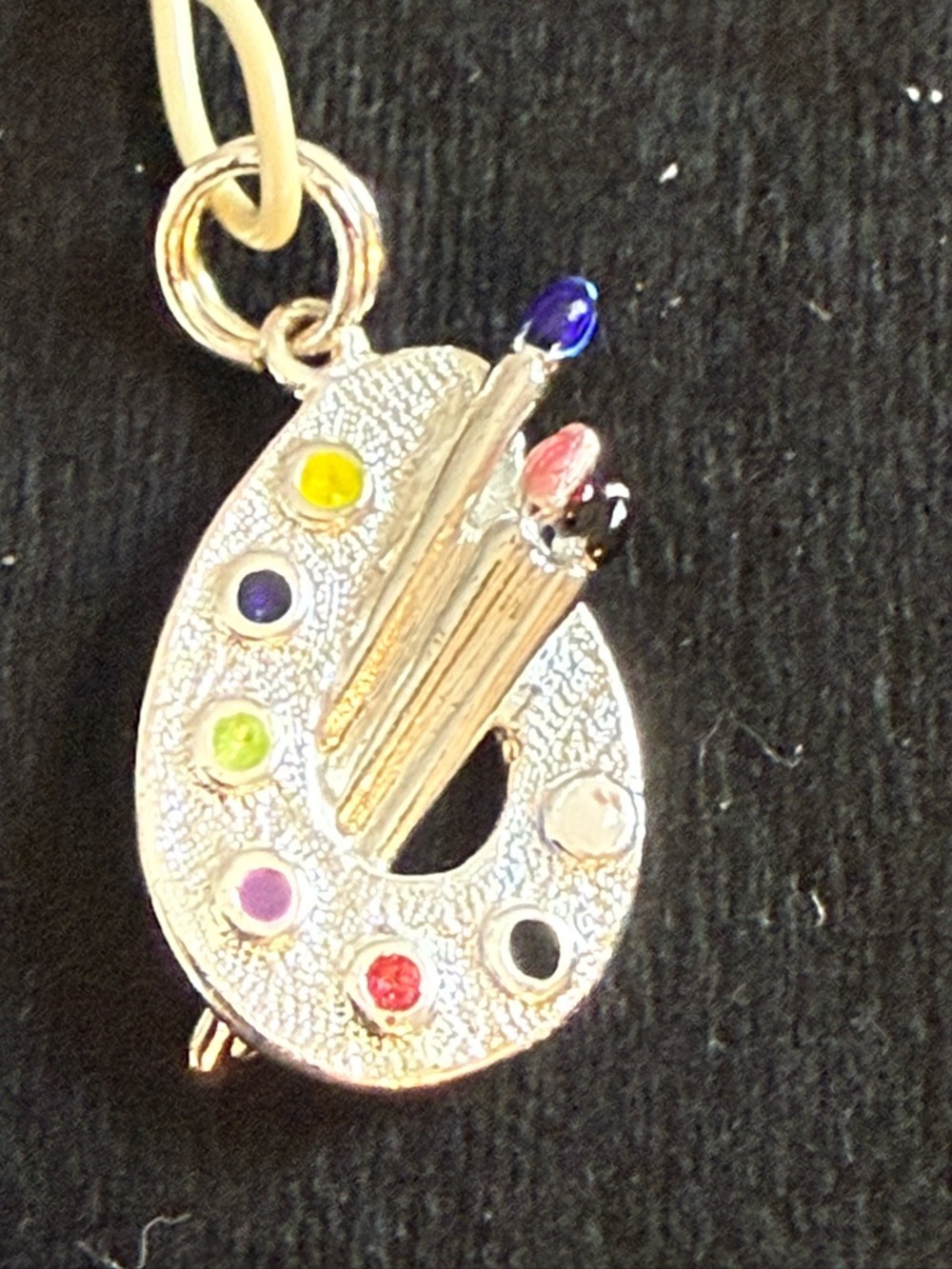 Artist Paint Palette Pendant Charm in Silver with  Multicolor Enamel